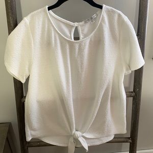White textured tie front top-Medium